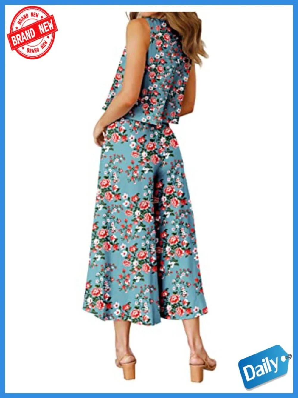 Women's 2 Piece Outfit Crop Top Wide Leg Pants Set